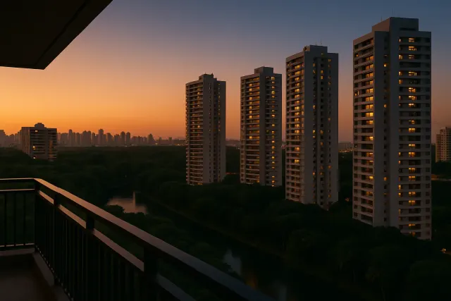 Torres residenciais junto ao Parque do Cocó ao entardecer